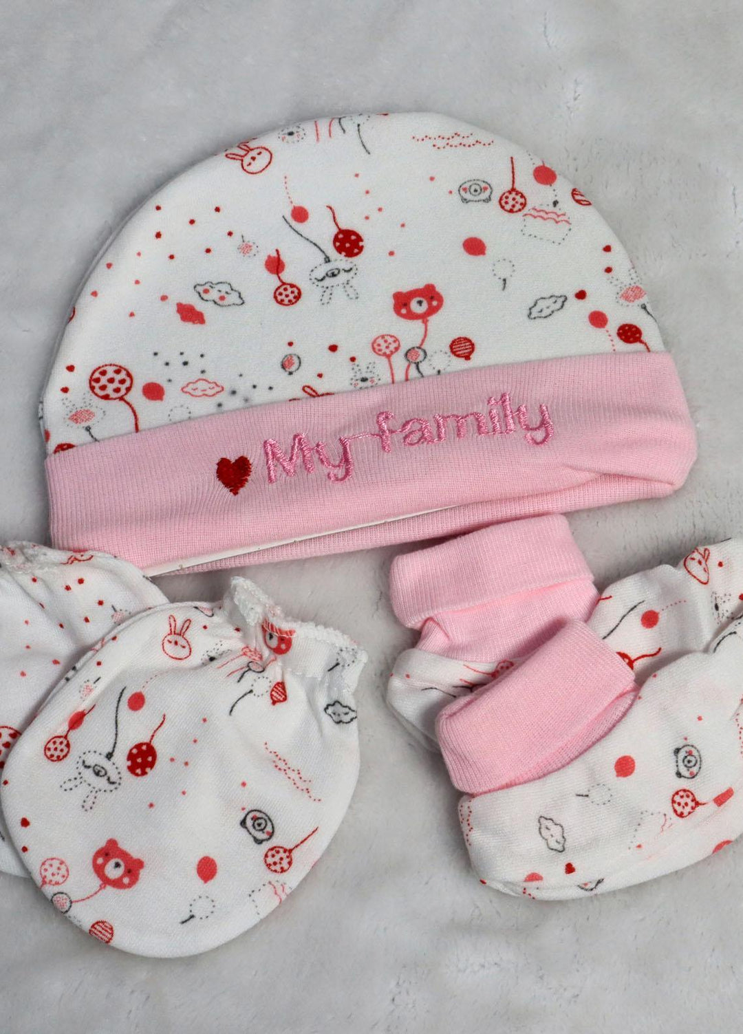 Plush Mink    Cap 2 Pcs Infant Baby Cap- Pink - Baby Product