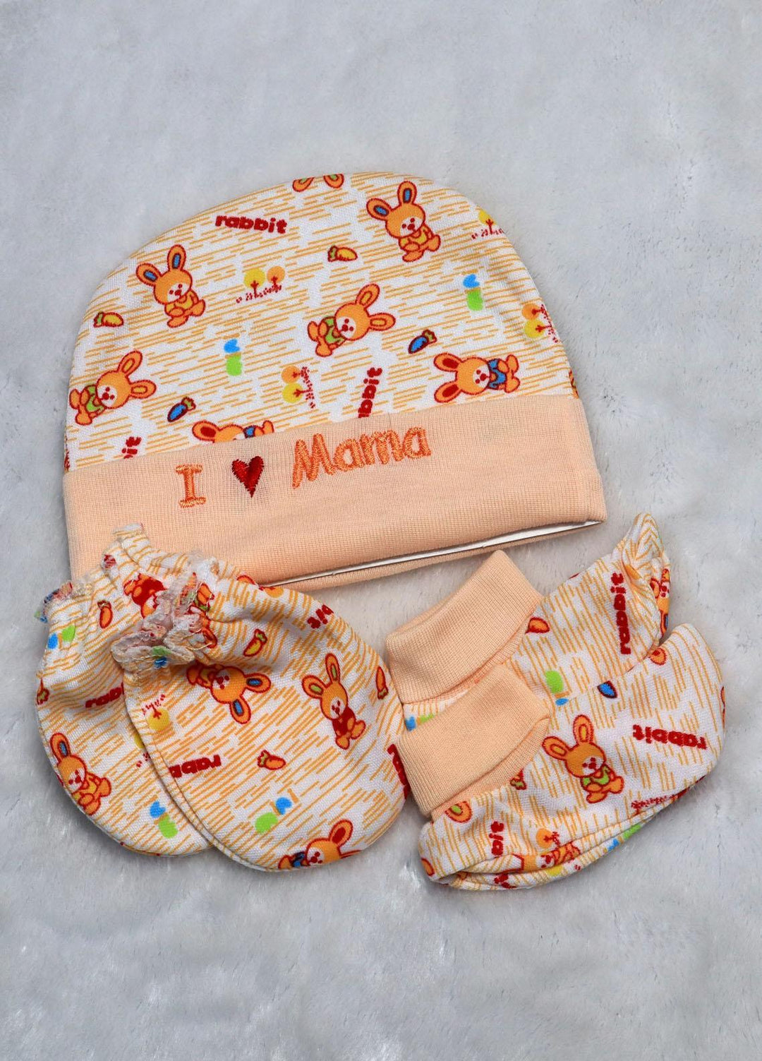 Plush Mink    Cap 2 Pcs Infant Baby Cap- Orange - Baby Product