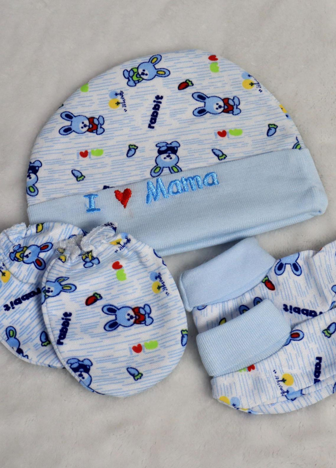 Plush Mink Cap 2 Pcs Infant Baby Cap- Blue - Baby Product