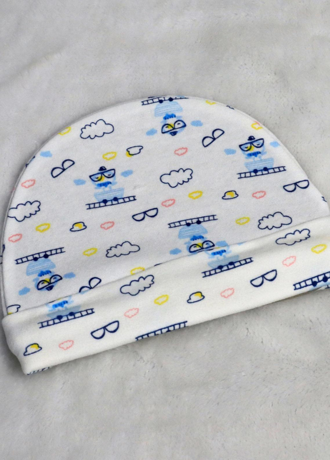 Plush Mink    Cap Infant Printed Baby Cap- White and Blue - Baby Product