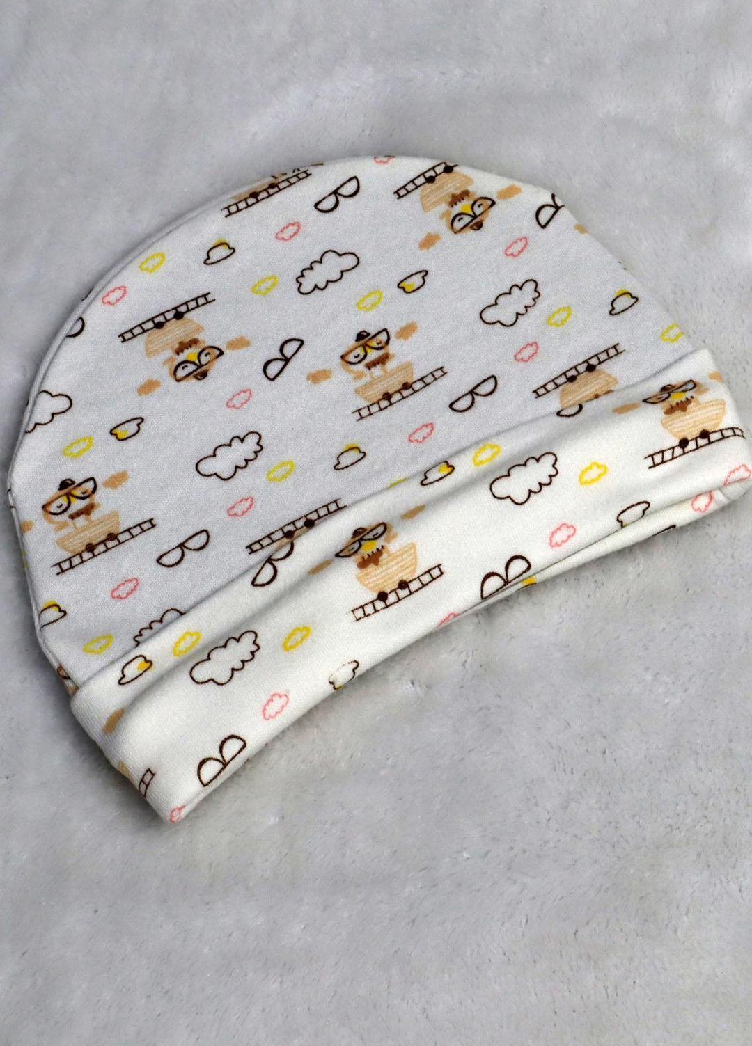 Plush Mink    Cap Infant Printed Baby Cap- White and Brown - Baby Product