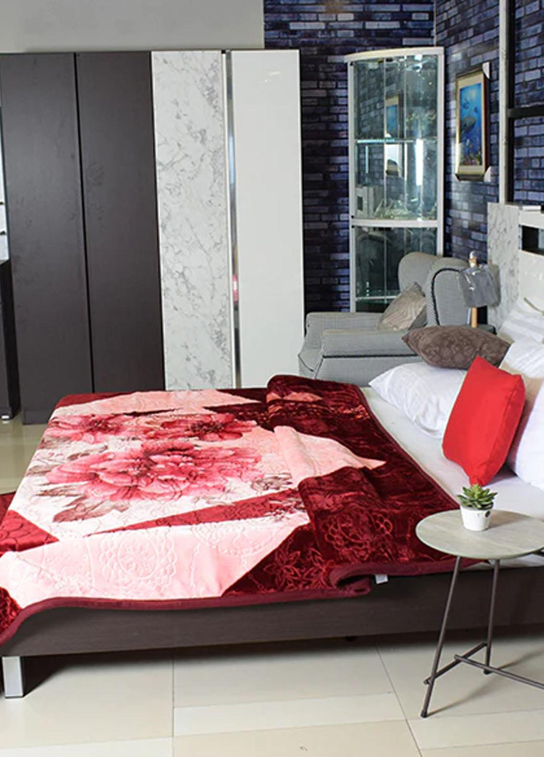 Plush Mink Blanket Purist Korea Blanket Double Bed by Twilight - Maroon & Pink - Plush Mink Blankets & Bed Sets