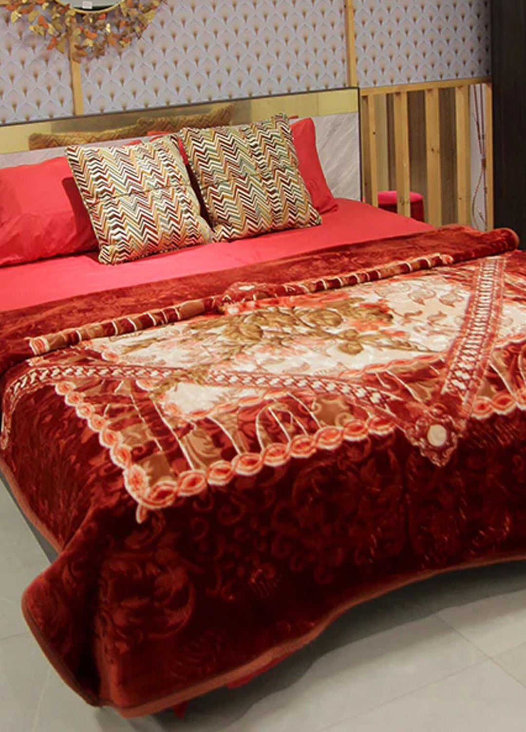 Plush Mink Blanket Snow Ball Cloudy Blanket Double Bed - Maroon - Plush Mink Blankets & Bed Sets