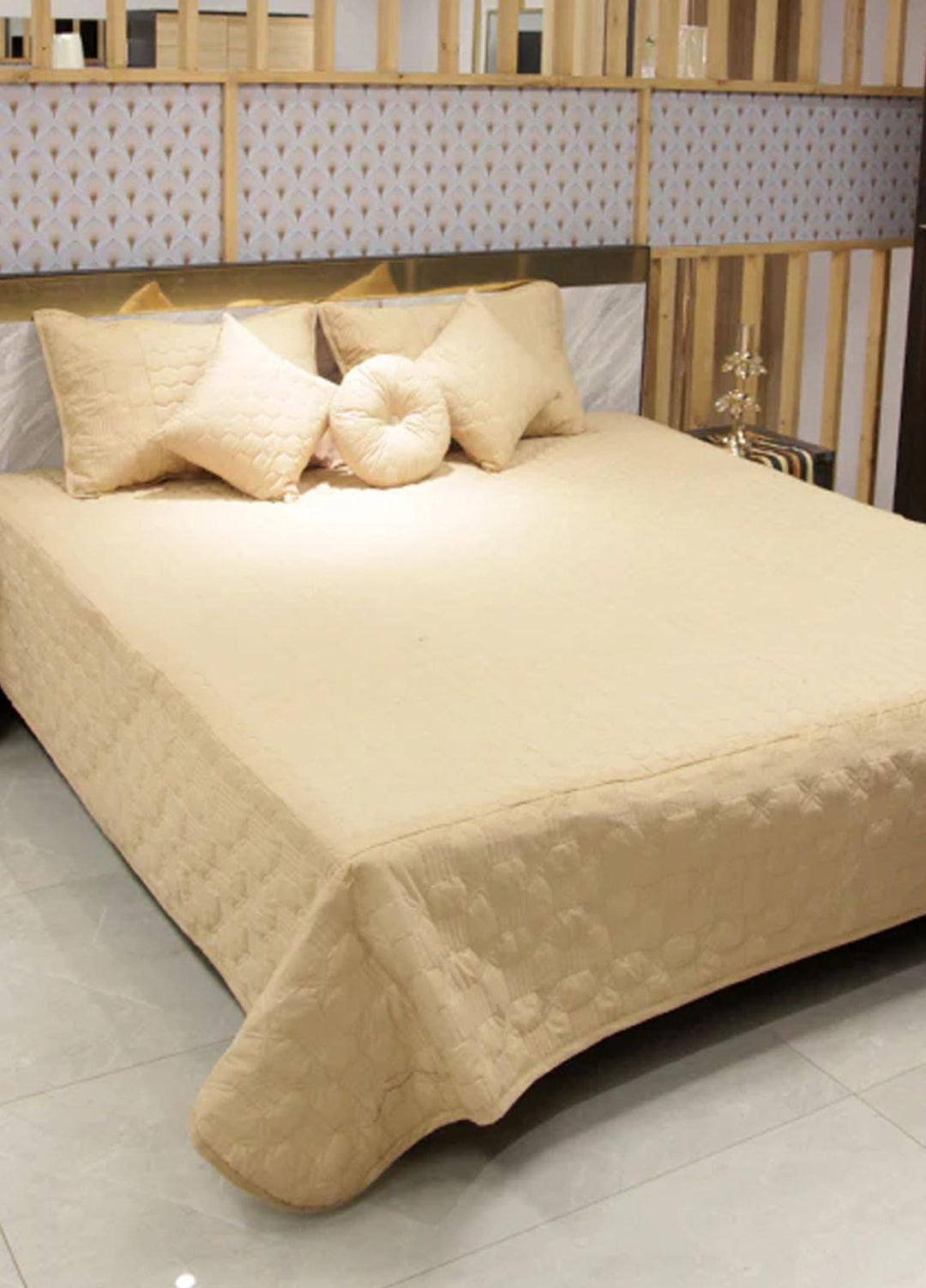 Plush Mink Bed Sets Valancia Gold Bedsets Quilted- Cream - Plush Mink Blankets & Bed Sets