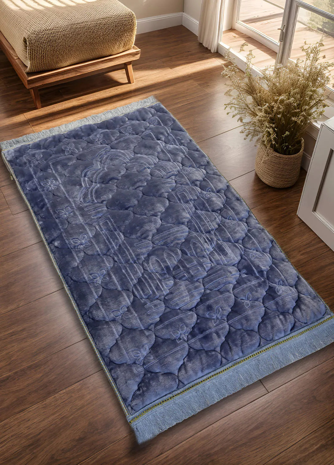 Plush Mink Mughal Janamaz Embossed Prayer Mat- Ash Gray