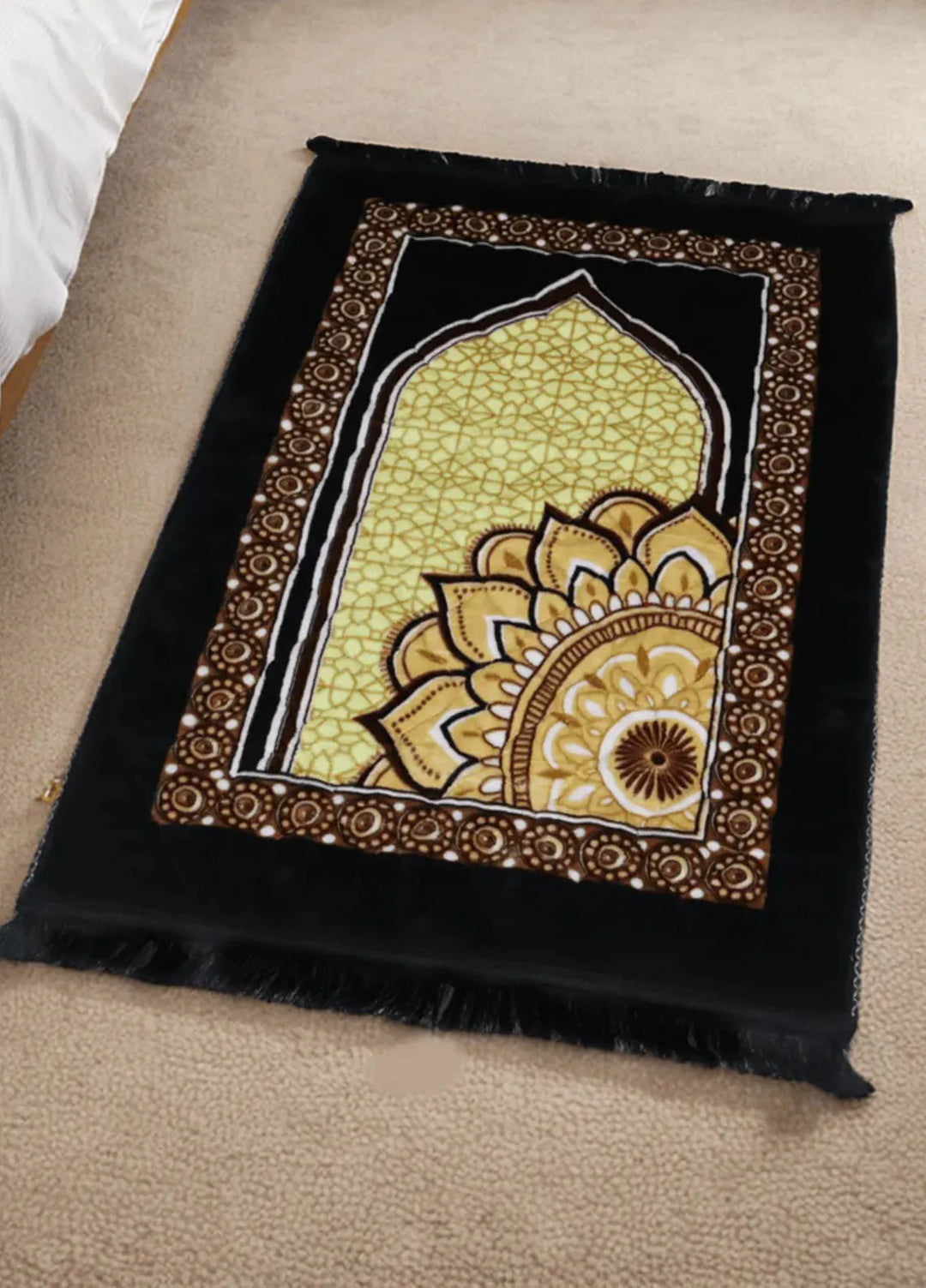 Plush Mink Mughal Janamaz Printed Prayer Mat- Carbon