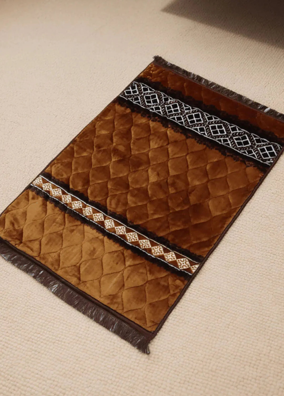 Plush Mink Mughal Janamaz Printed Prayer Mat- Copper