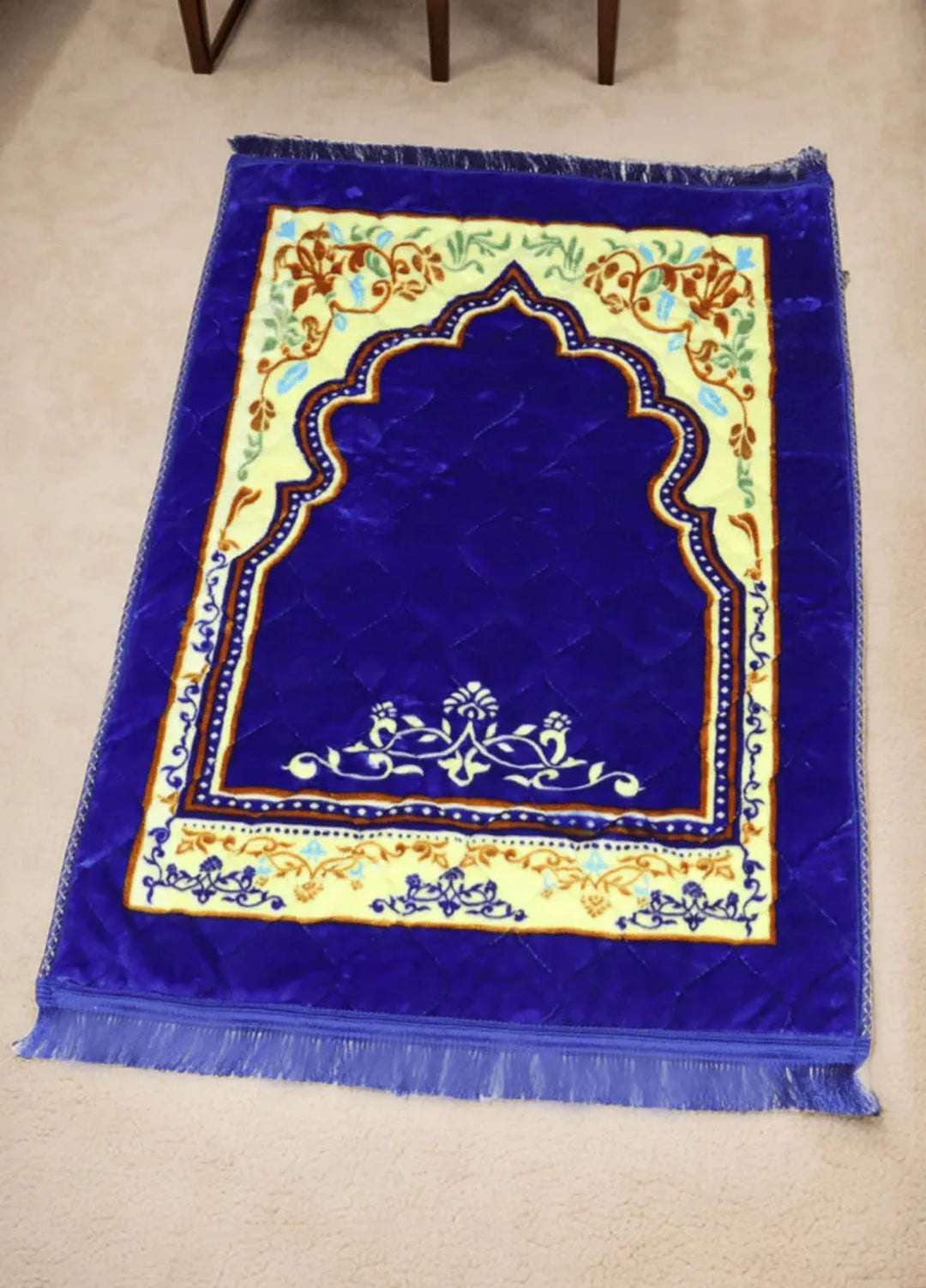 Plush Mink Mughal Janamaz Printed Prayer Mat- Indigo