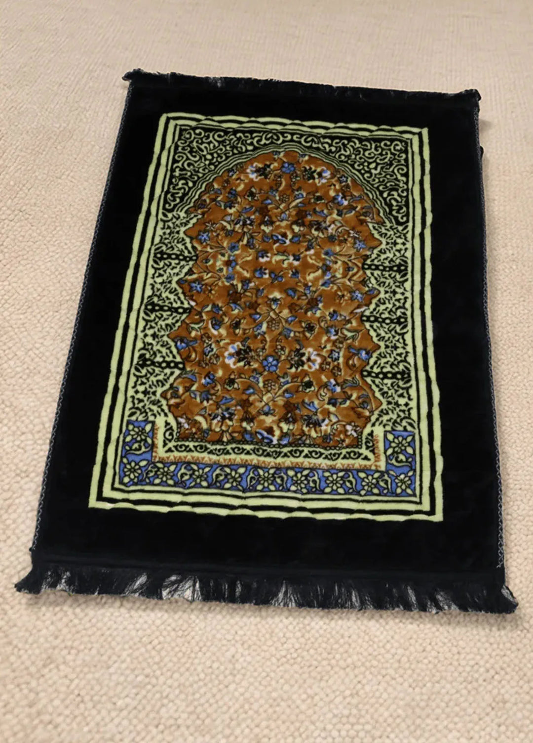 Plush Mink Mughal Janamaz Printed Prayer Mat- Jade