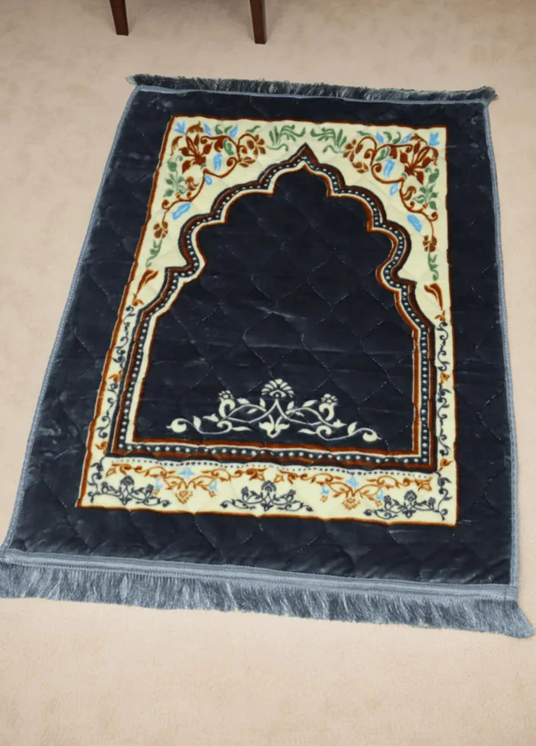 Plush Mink Mughal Janamaz Printed Prayer Mat- Moonstone
