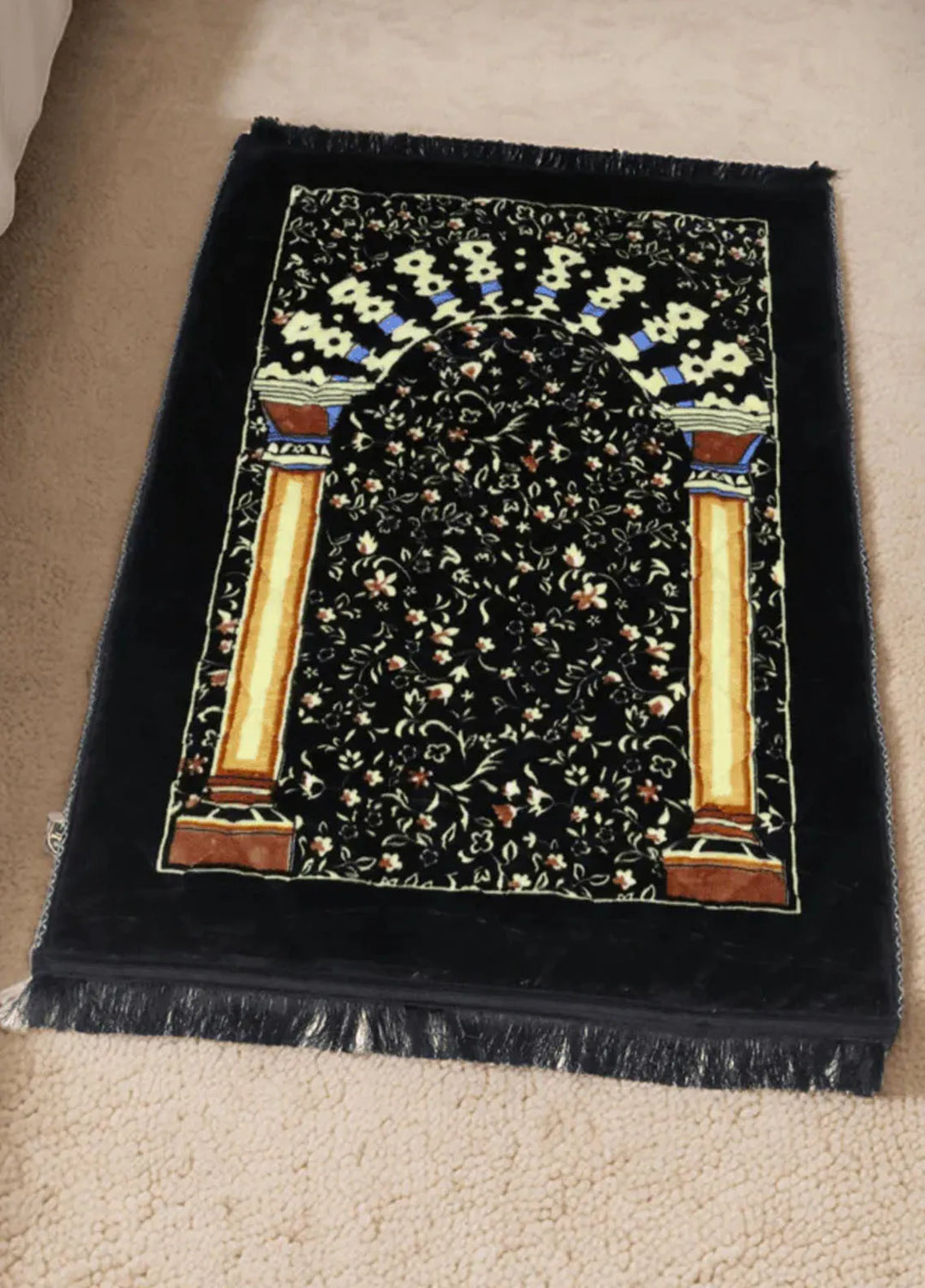 Plush Mink Mughal Janamaz Printed Prayer Mat- Nightfall