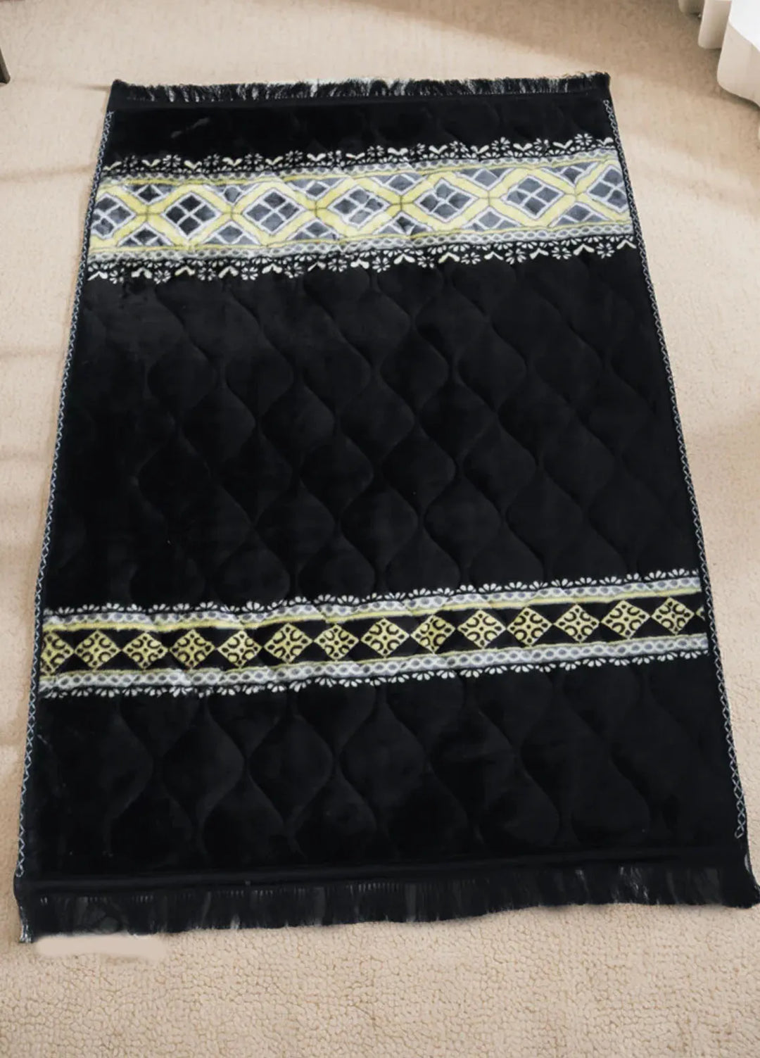 Plush Mink Mughal Janamaz Printed Prayer Mat-Onyx