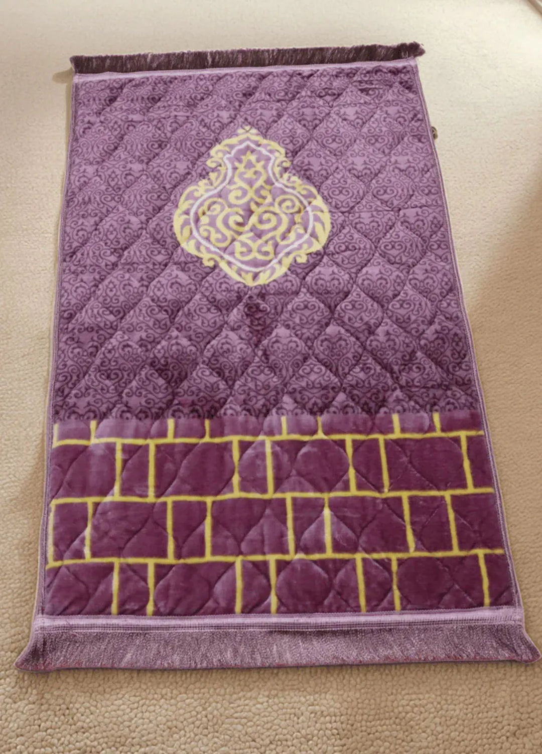 Plush Mink Mughal Janamaz Printed Prayer Mat- Pink