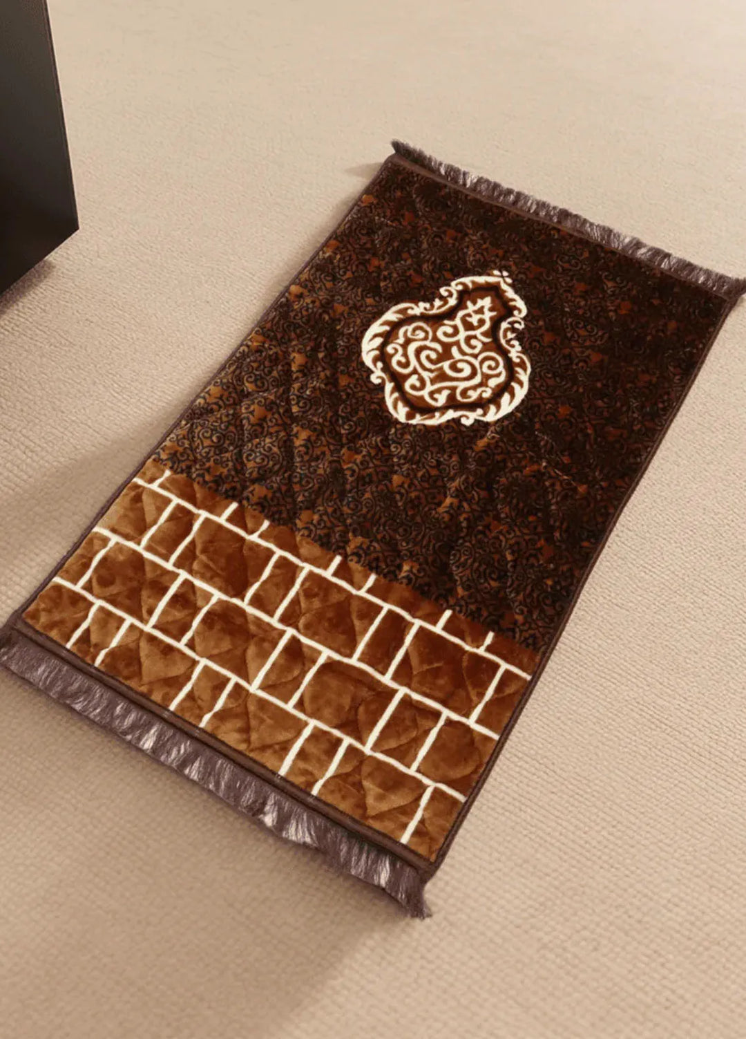 Plush Mink Mughal Janamaz Printed Prayer Mat- Rust