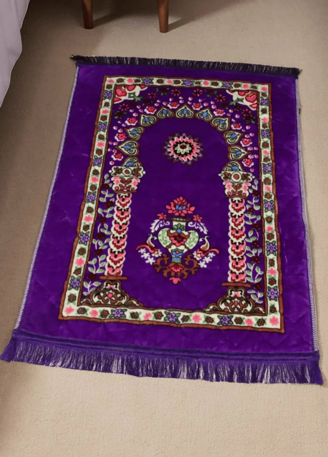 Plush Mink Mughal Janamaz Printed Prayer Mat- Velvet Violet