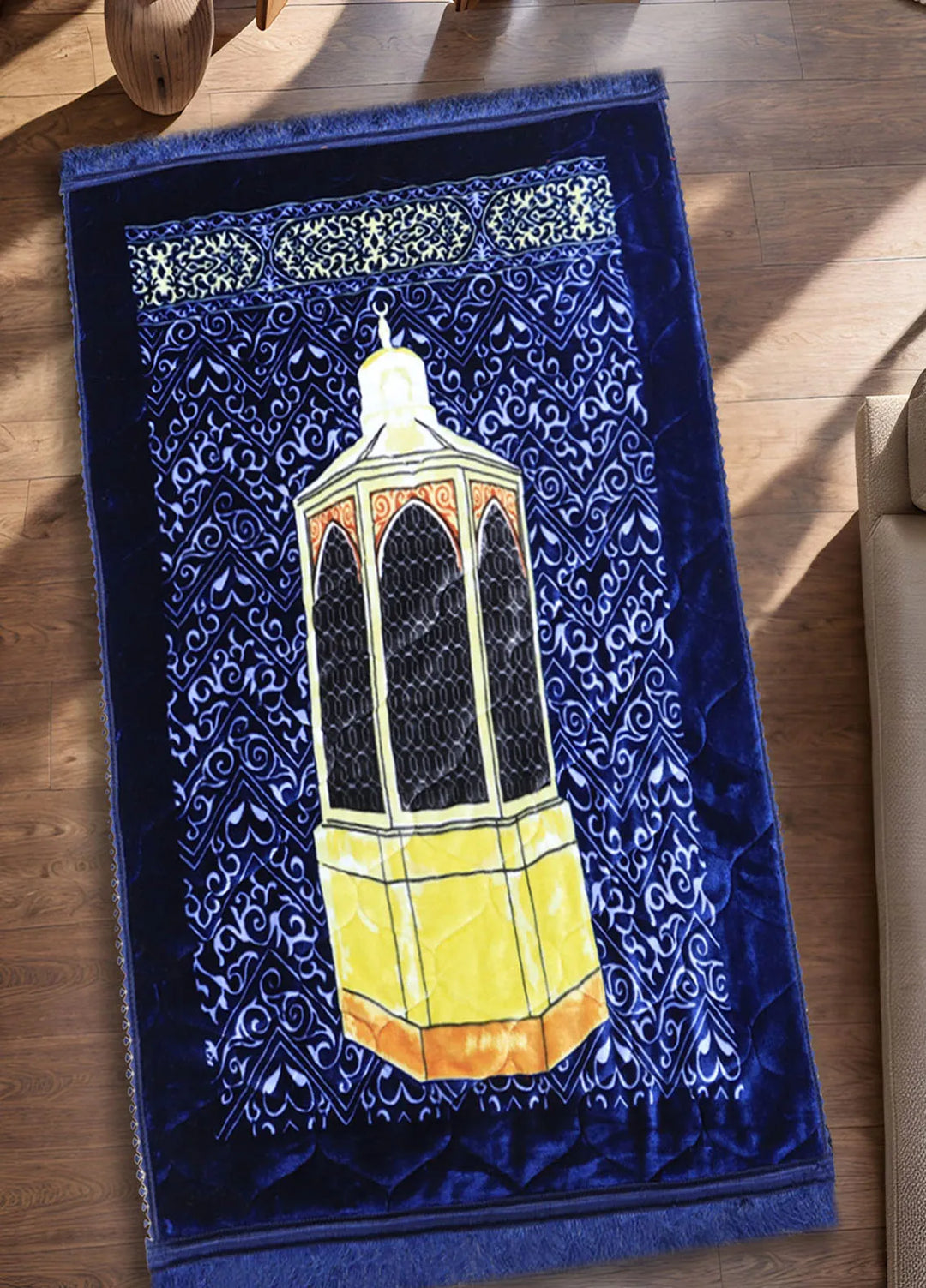 Plush Mink Mughal Plus Cloudy Janamaz Prayer Mat Blue Maqam-e-Ibrahim