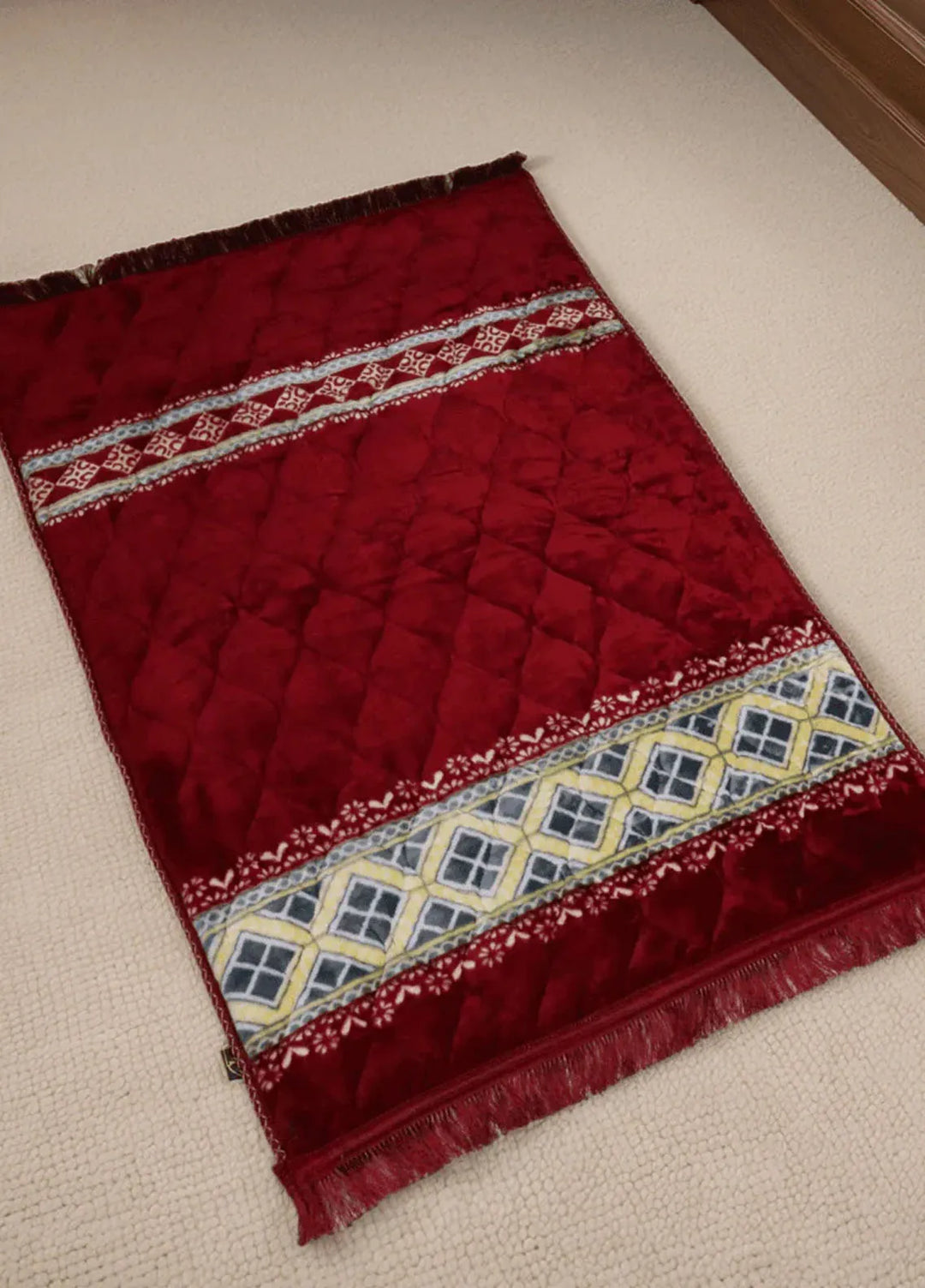 Plush Mink Mughal Plus Cloudy Janamaz Prayer Mat Burgundy Bliss