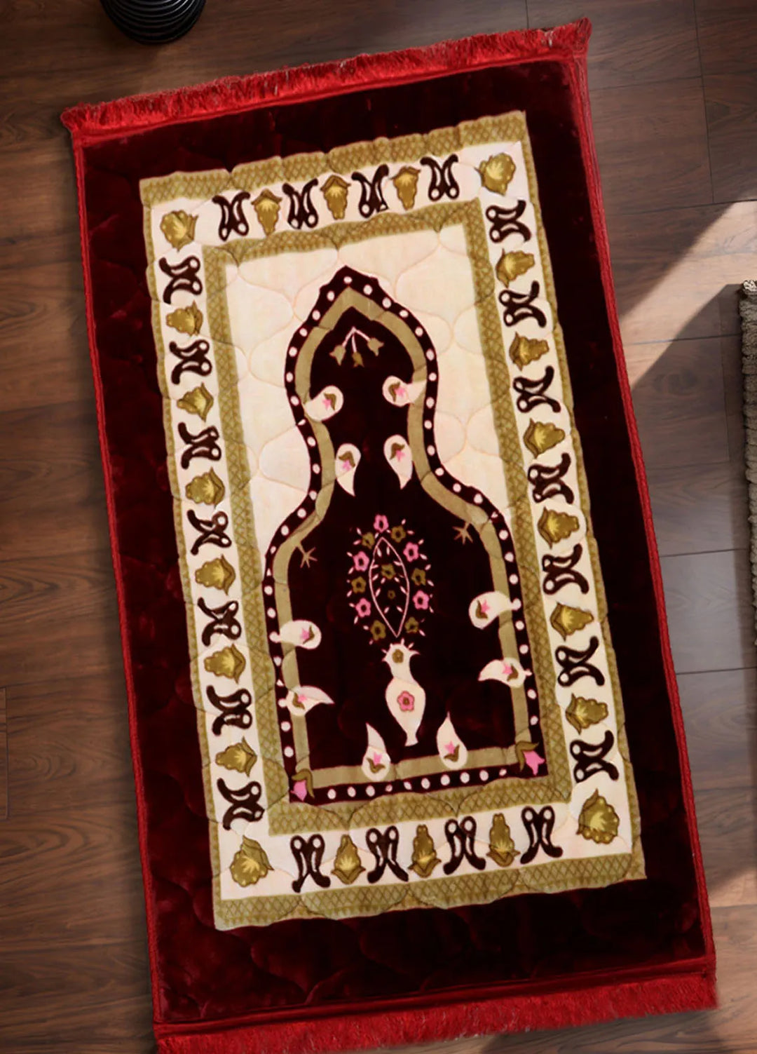 Plush Mink Mughal Plus Cloudy Janamaz Prayer Mat Maroon 3