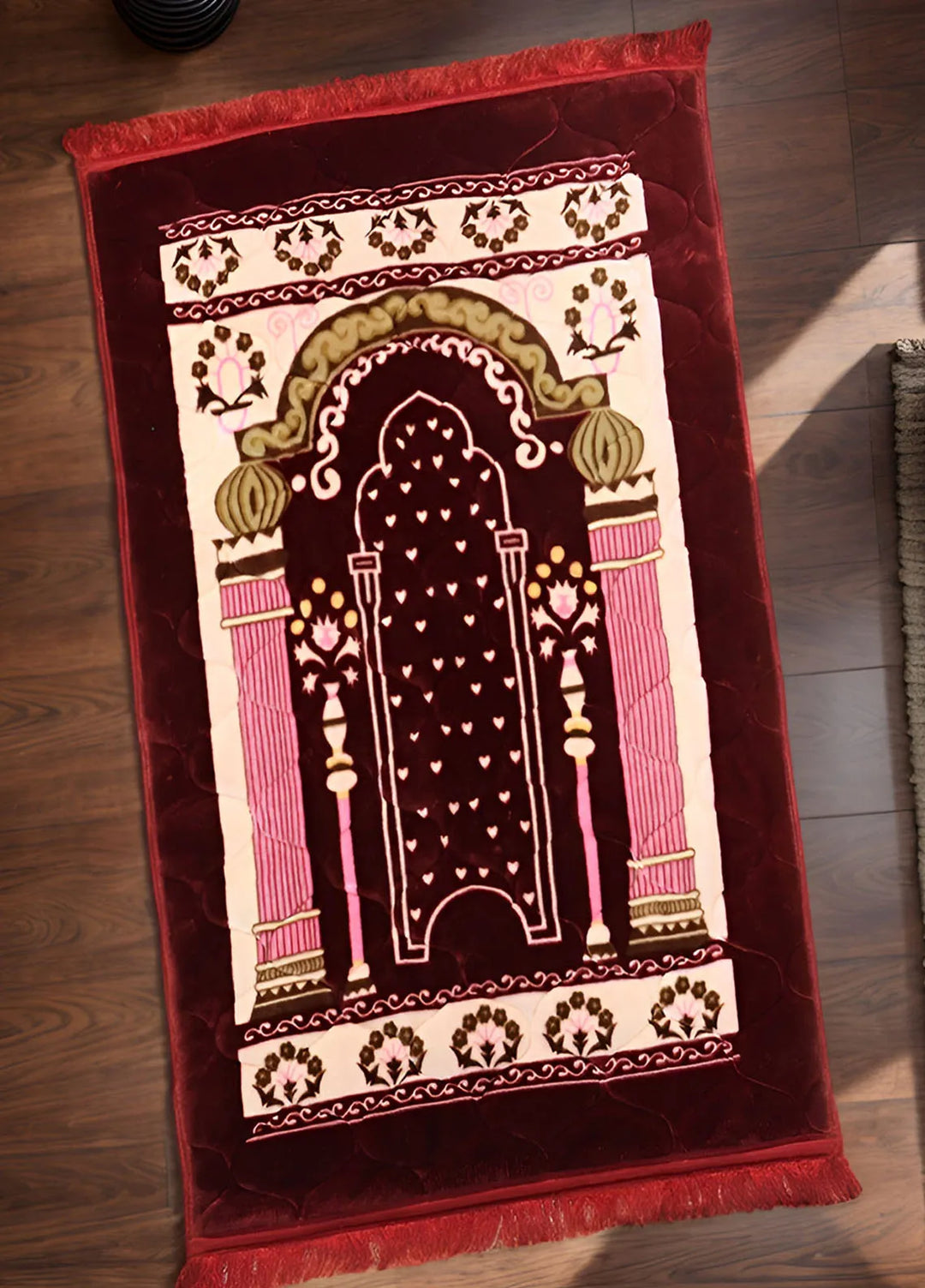 Plush Mink Mughal Plus Cloudy Janamaz Prayer Mat Maroon Pink