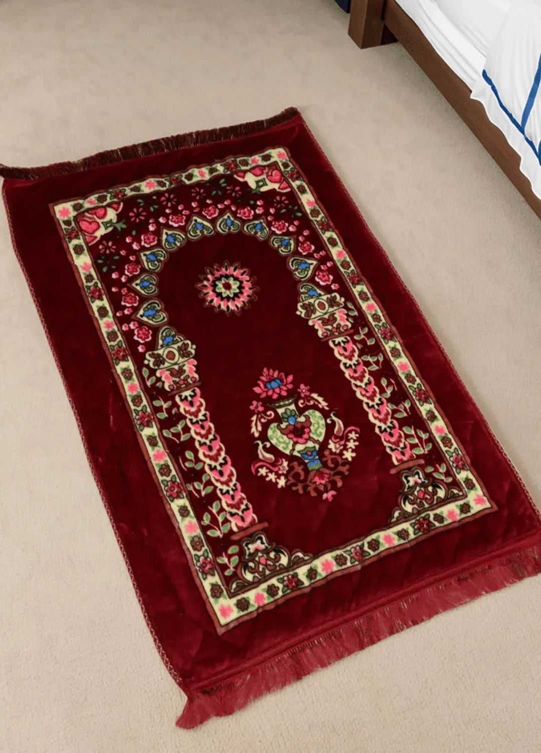 Plush Mink Mughal Plus Cloudy Janamaz Prayer Mat Royal Garnet