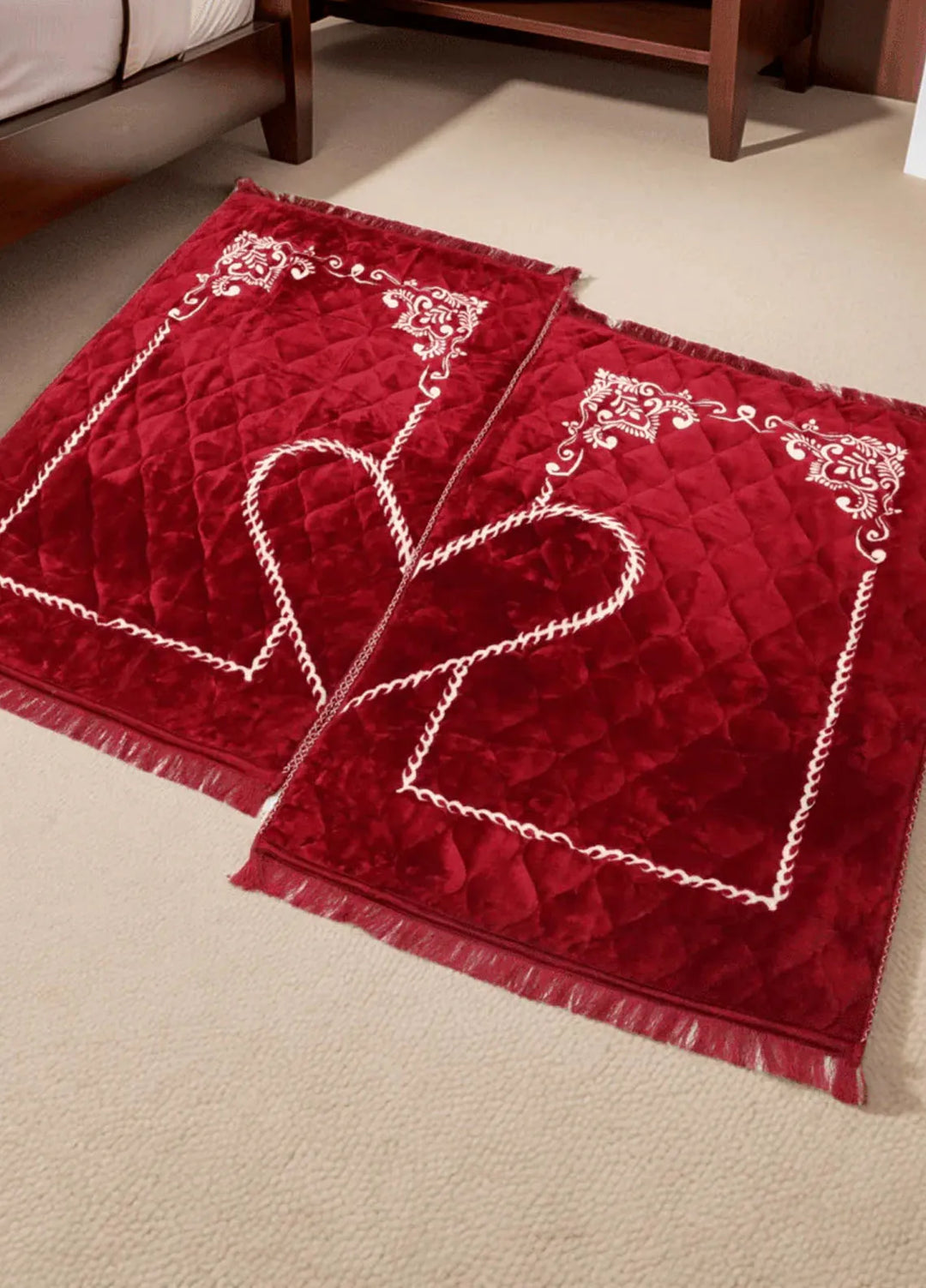 Plush Mink Mughal Plus Cloudy Janamaz Prayer Mat Serene Pair 2