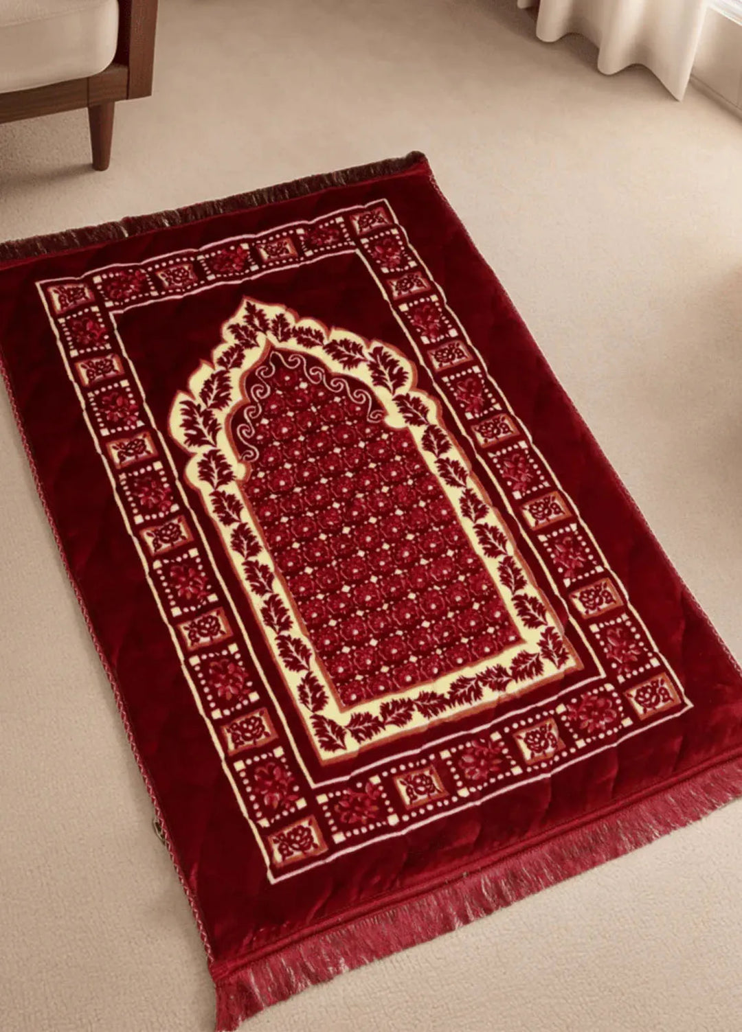 Plush Mink Mughal Plus Cloudy Janamaz Prayer Mat Velvet Rouge