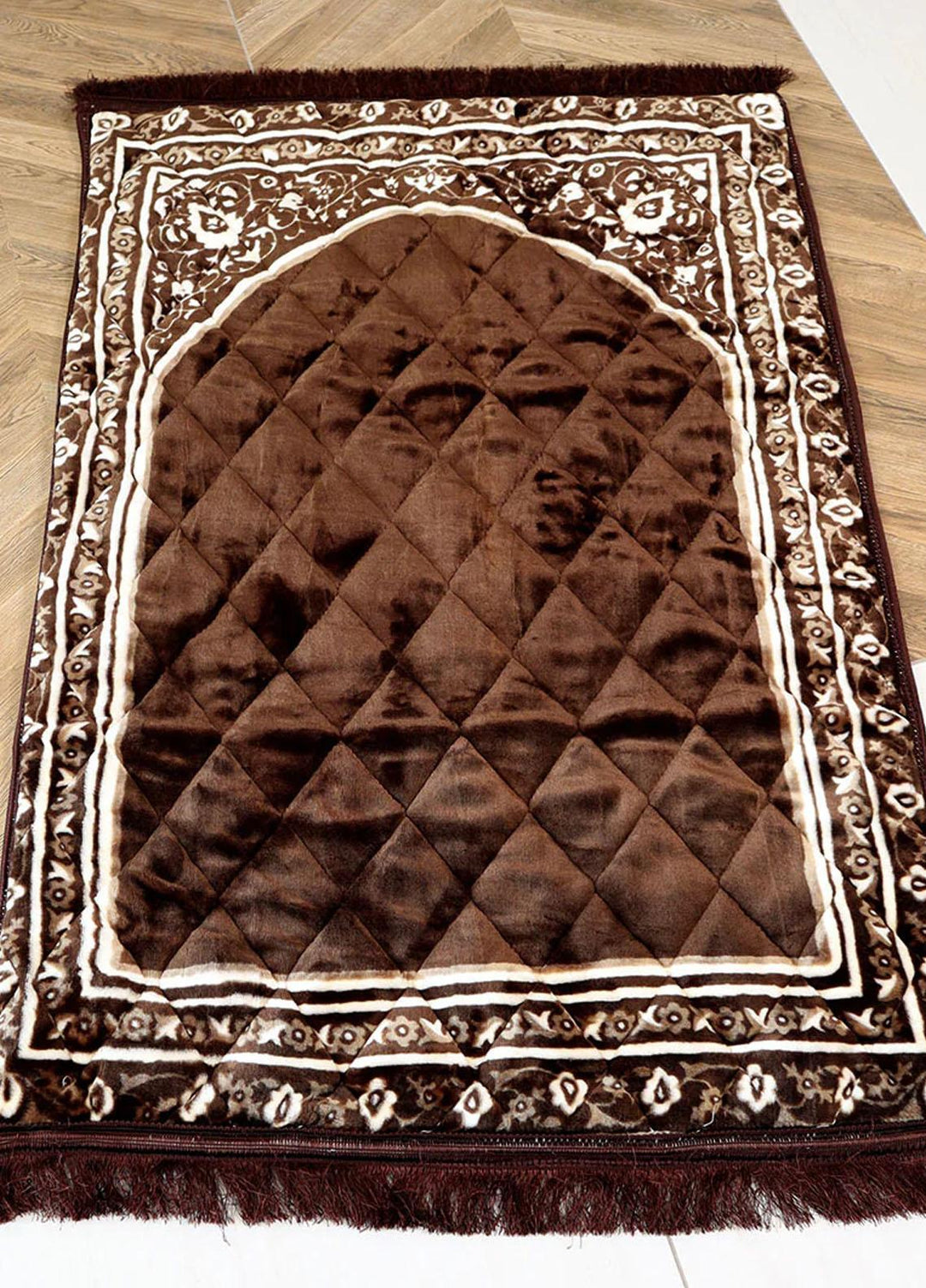 Plush Mink Mughal Janamaz Printed Prayer Mat- Umber - Prayer Mats