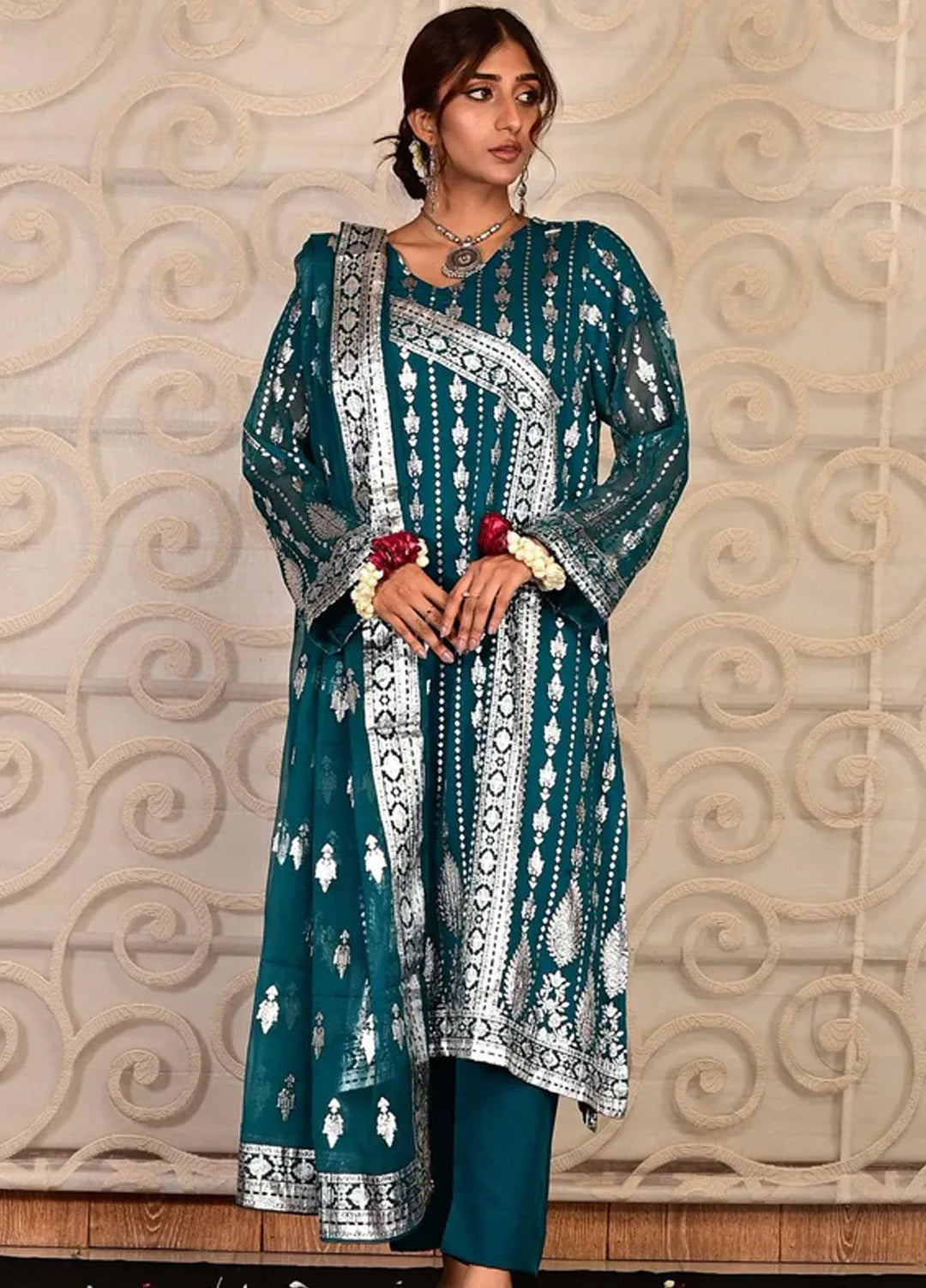 Popular Style Embroidered Chiffon Suits Unstitched 3 Piece PS24F NEC10624 - Festive Collection
