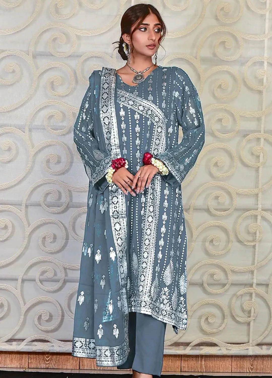 Popular Style Embroidered Chiffon Suits Unstitched 3 Piece PS24F NEC10924 - Festive Collection