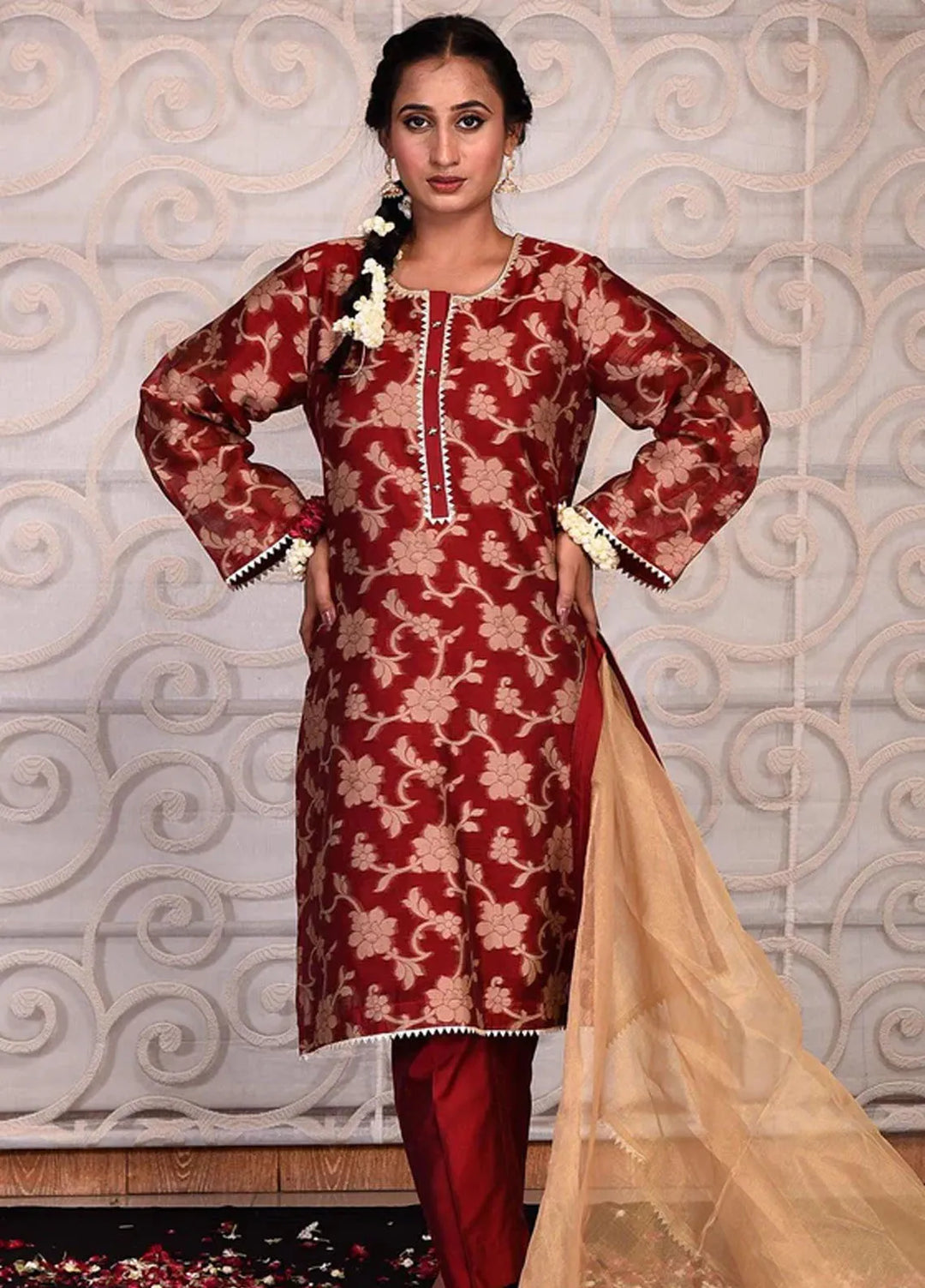 Popular Style Embroidered Jaquard Suits Unstitched 3 Piece PS24F NEC10324 - Festive Collection