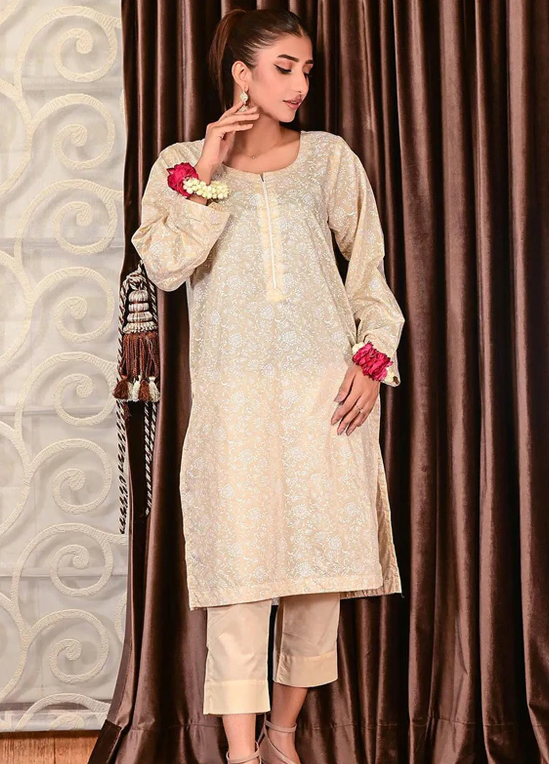 Popular Style Embroidered Raw Silk Unstitched Kurti PS24F NEC11024 - Festive Collection