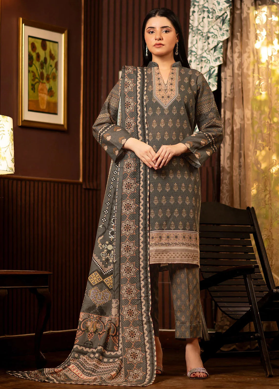 Popular Style Printed Khaddar Suits Unstitched 3 Piece PS24KU NEC-157-24 - Women Collection
