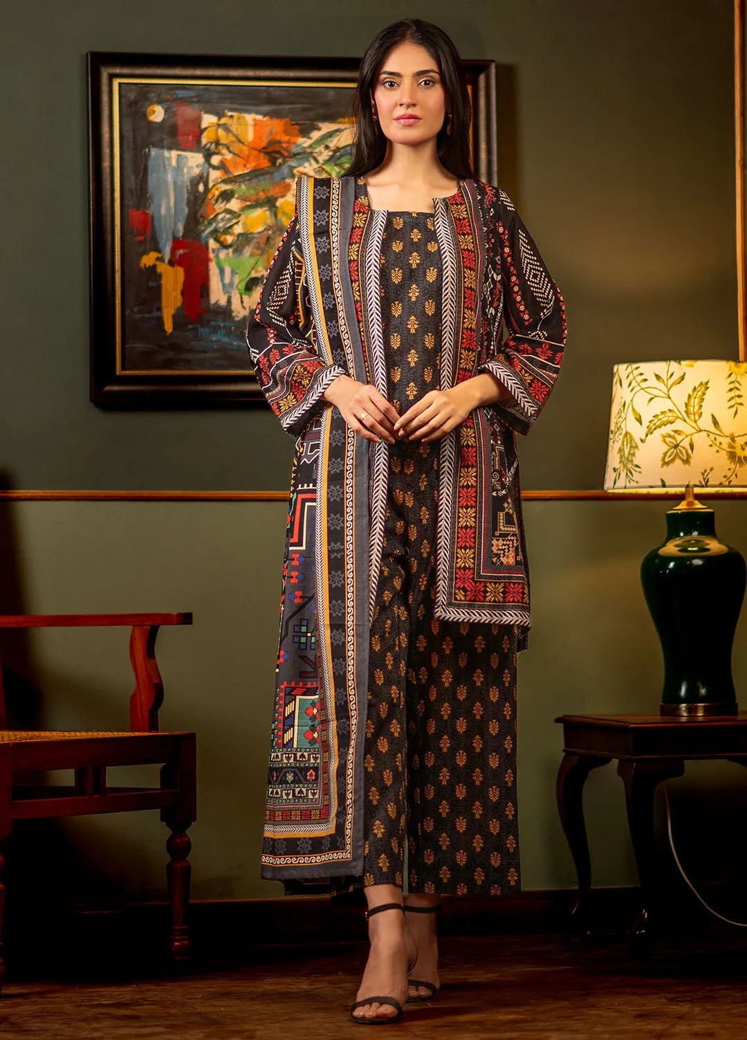 Popular Style Printed Khaddar Suits Unstitched 3 Piece PS24KU NEC-161-24 - Women Collection