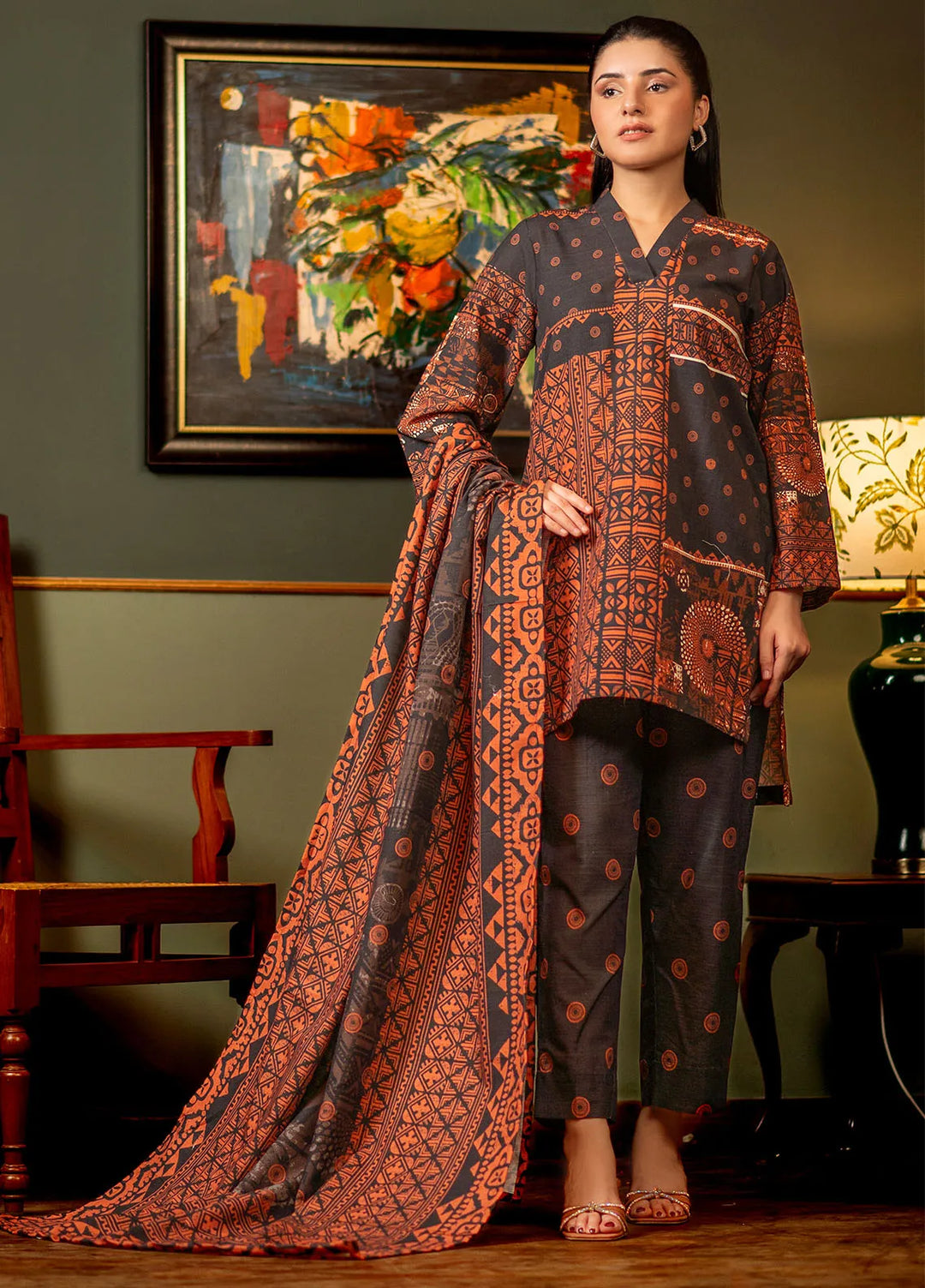 Popular Style Printed Khaddar Suits Unstitched 3 Piece PS24KU NEC-162-24 - Women Collection