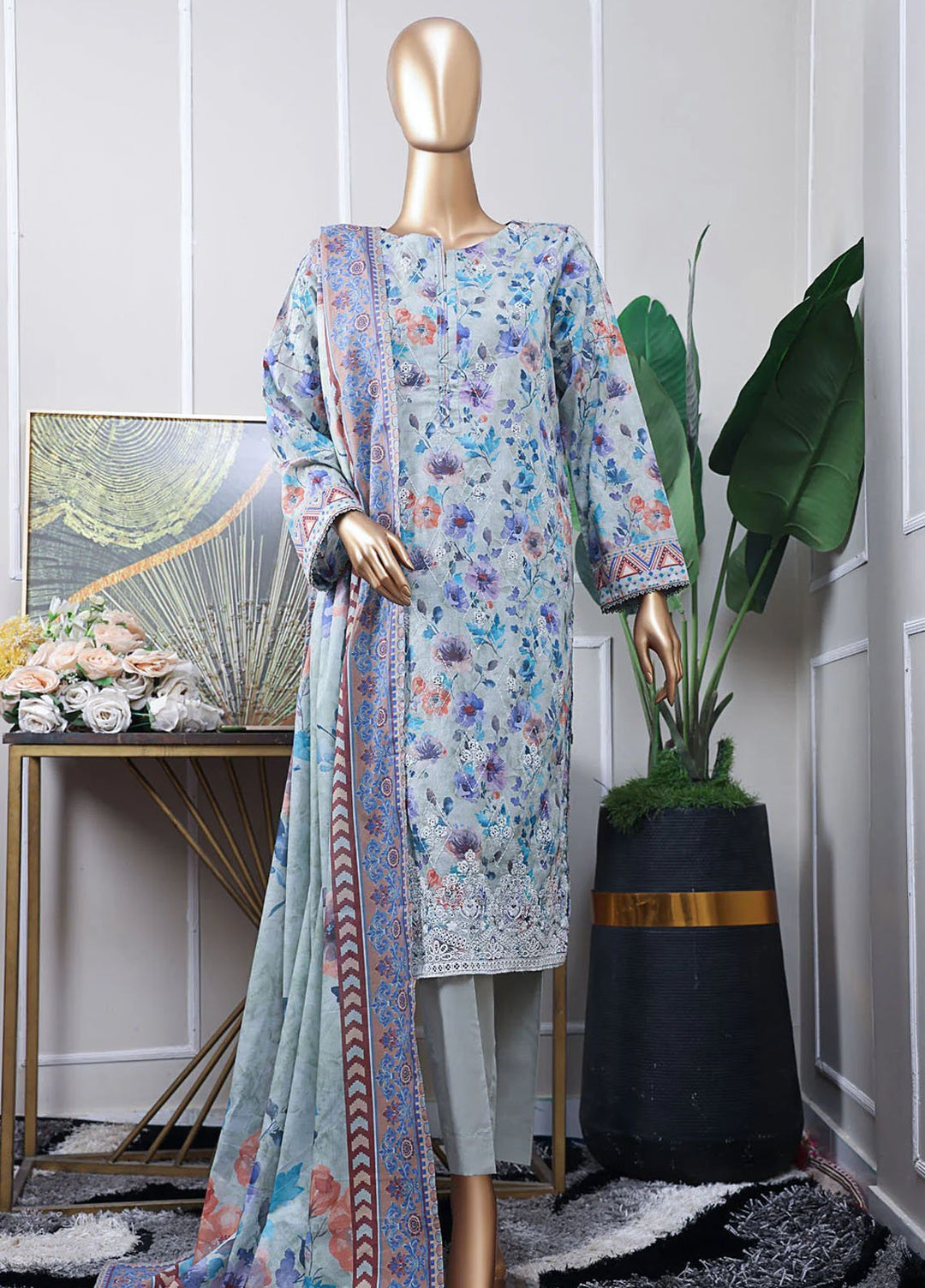 Premium Chikankari by HZ Textiles Chikankari Lawn Suits Unstitched 3 Piece HZ25PC PCP-537 - Summer Collection