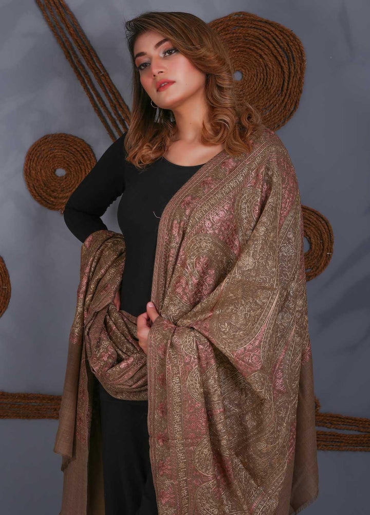 Sanaulla Exclusive Range Embroidered Pashmina  Shawl SU21P Resham Aari 324009 - Pashmina Shawls