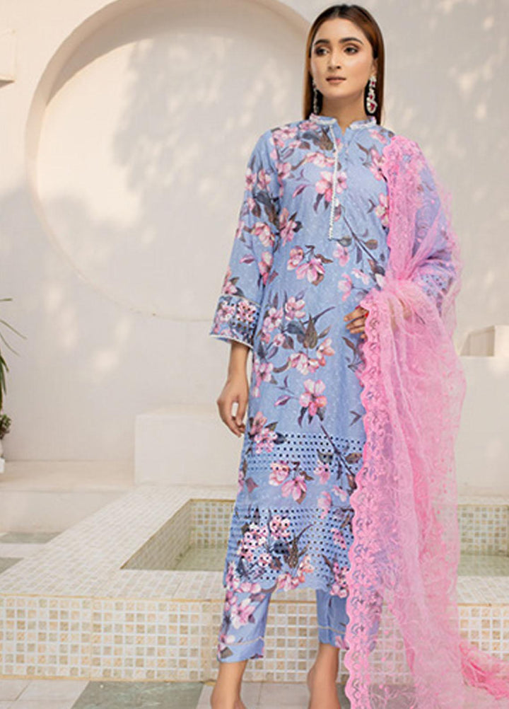 PrintKari By Noorma Kaamal Chikankari Schiffli Suits Unstitched 3 Piece NK23PK NK-DCP-03 - Summer Collection