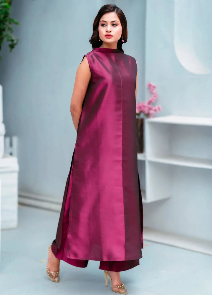 PSK Couture Pret Casual Silk 2 Piece Suit Merlot