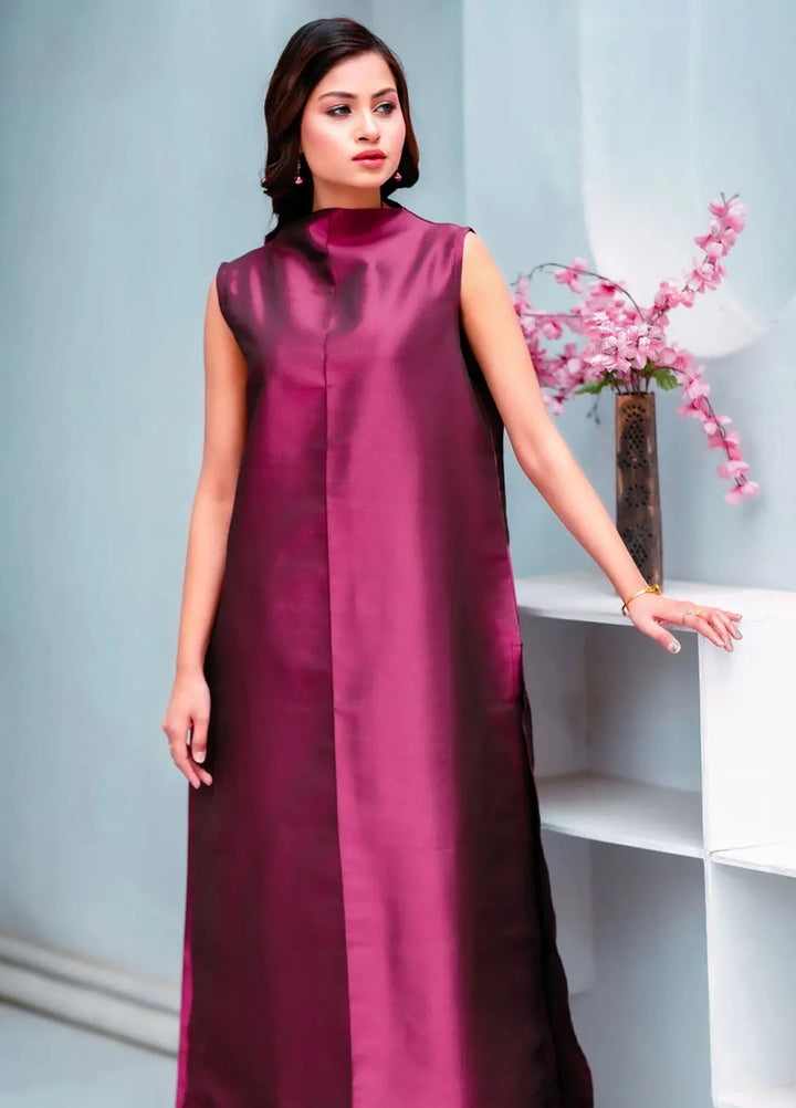 PSK Couture Pret Casual Silk 2 Piece Suit Merlot