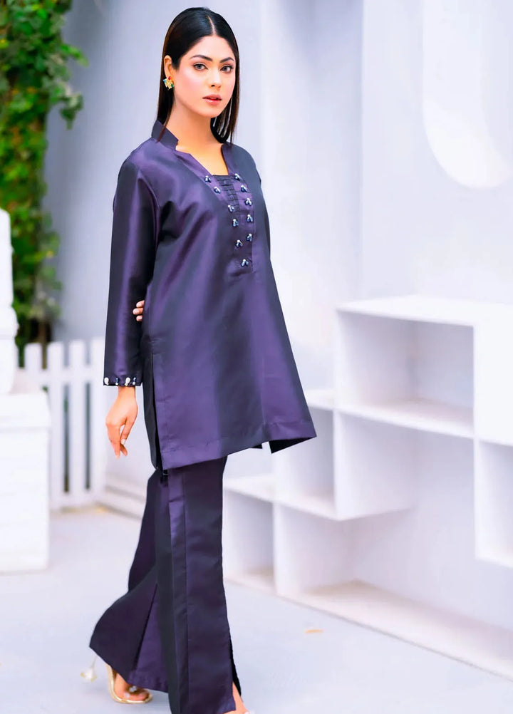 PSK Couture Pret Casual Silk 2 Piece Suit Mulberry