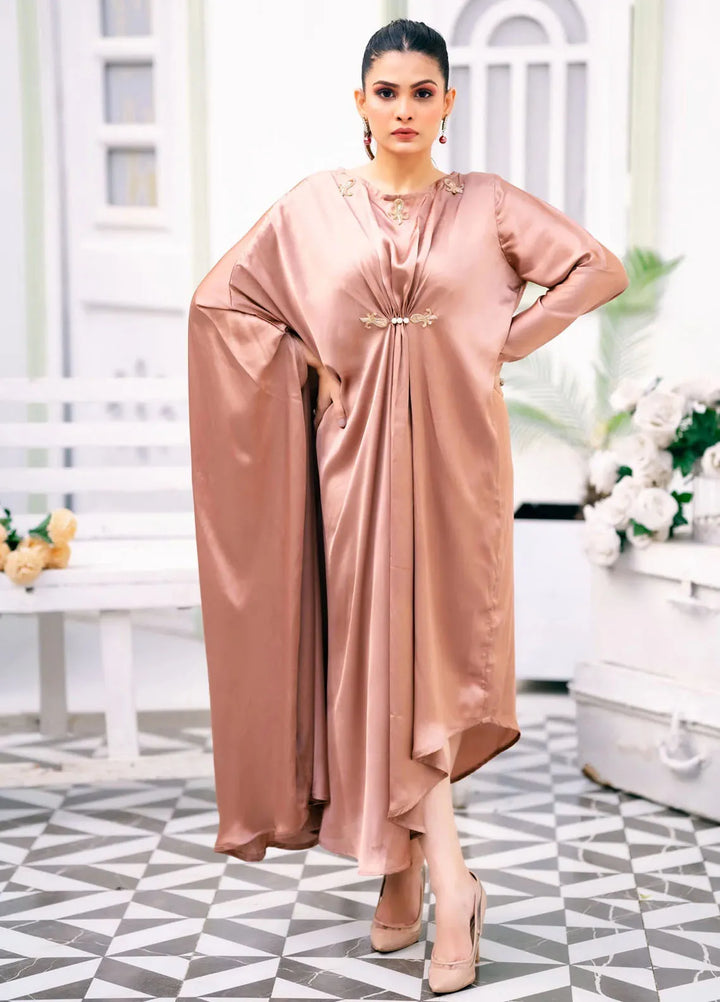 PSK Couture Pret Embellished Fine Silk Kaftan Whispering Rose
