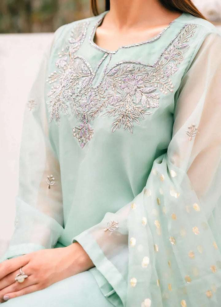 PSK Couture Pret Embroidered Organza 3 Piece Suit Aqua Breeze