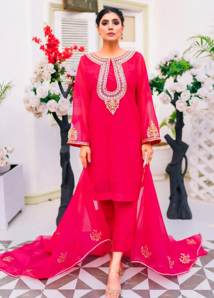 PSK Couture Pret Embroidered organza 3 Piece Suit Blissful Rose