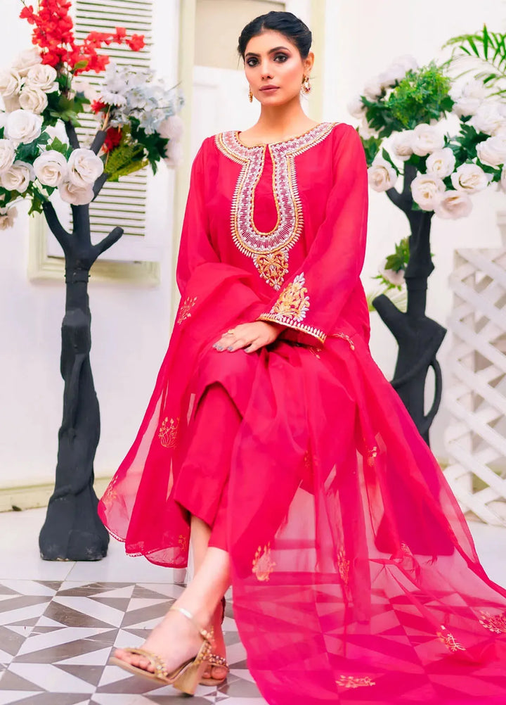 PSK Couture Pret Embroidered organza 3 Piece Suit Blissful Rose