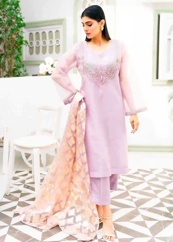 PSK Couture Pret Embroidered Organza 3 Piece Suit Levander Dream