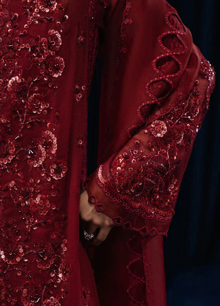 Qalamkar Pret Embroidered Cotton Net 4 Piece Suit CR-04 Riya