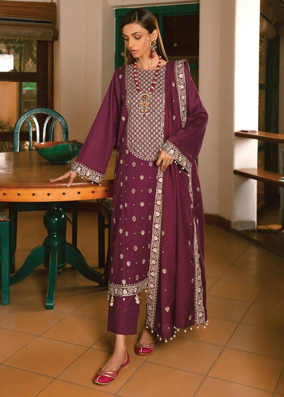 Raaya by Rang Rasiya Embroidered Lawn Suits Unstitched 3 Piece RRR22E D-9 Wine Berry - Eid Collection