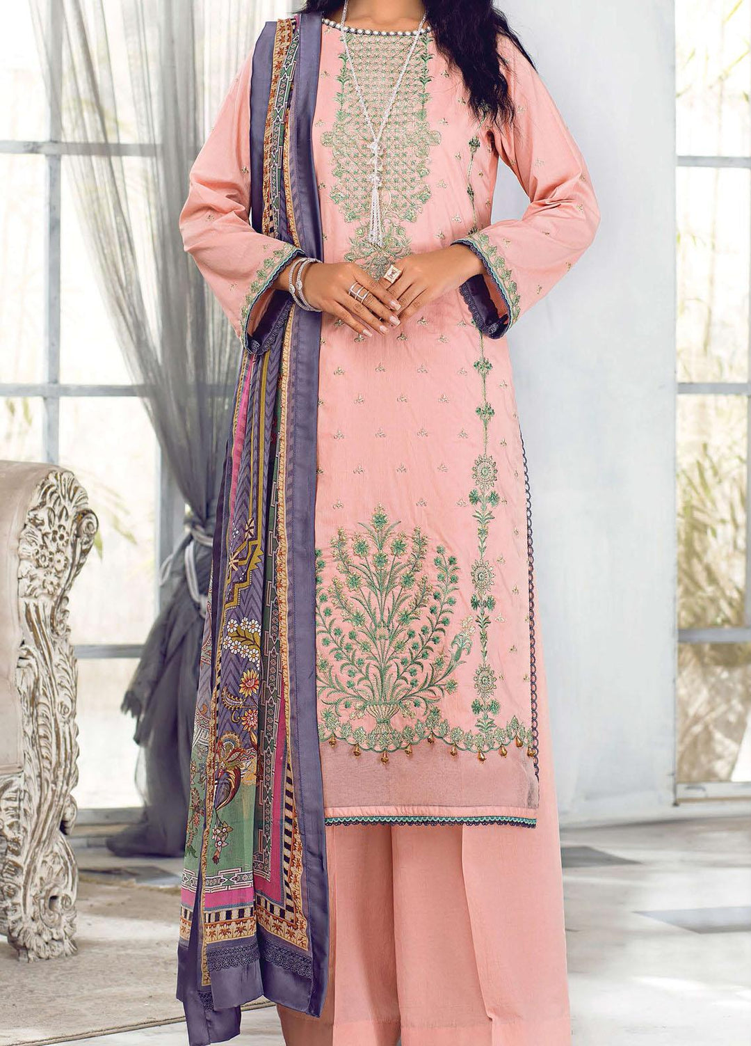 Sehr by Raaya Embroidered Lawn Suits Unstitched 3 Piece RY21S 03 Pink Puff - Eid Collection