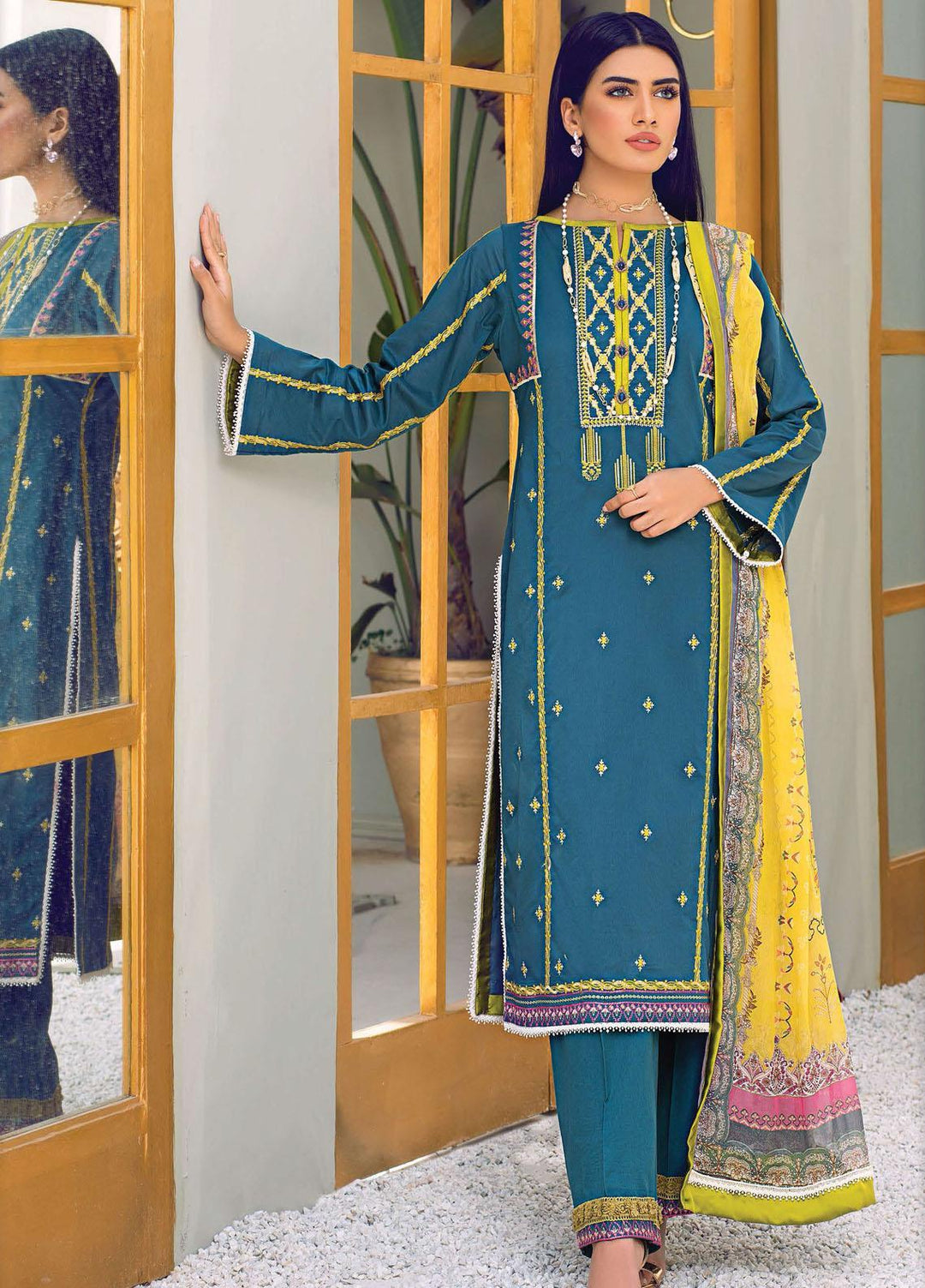 Sehr by Raaya Embroidered Lawn Suits Unstitched 3 Piece RY21S 04 Lime Punch - Eid Collection