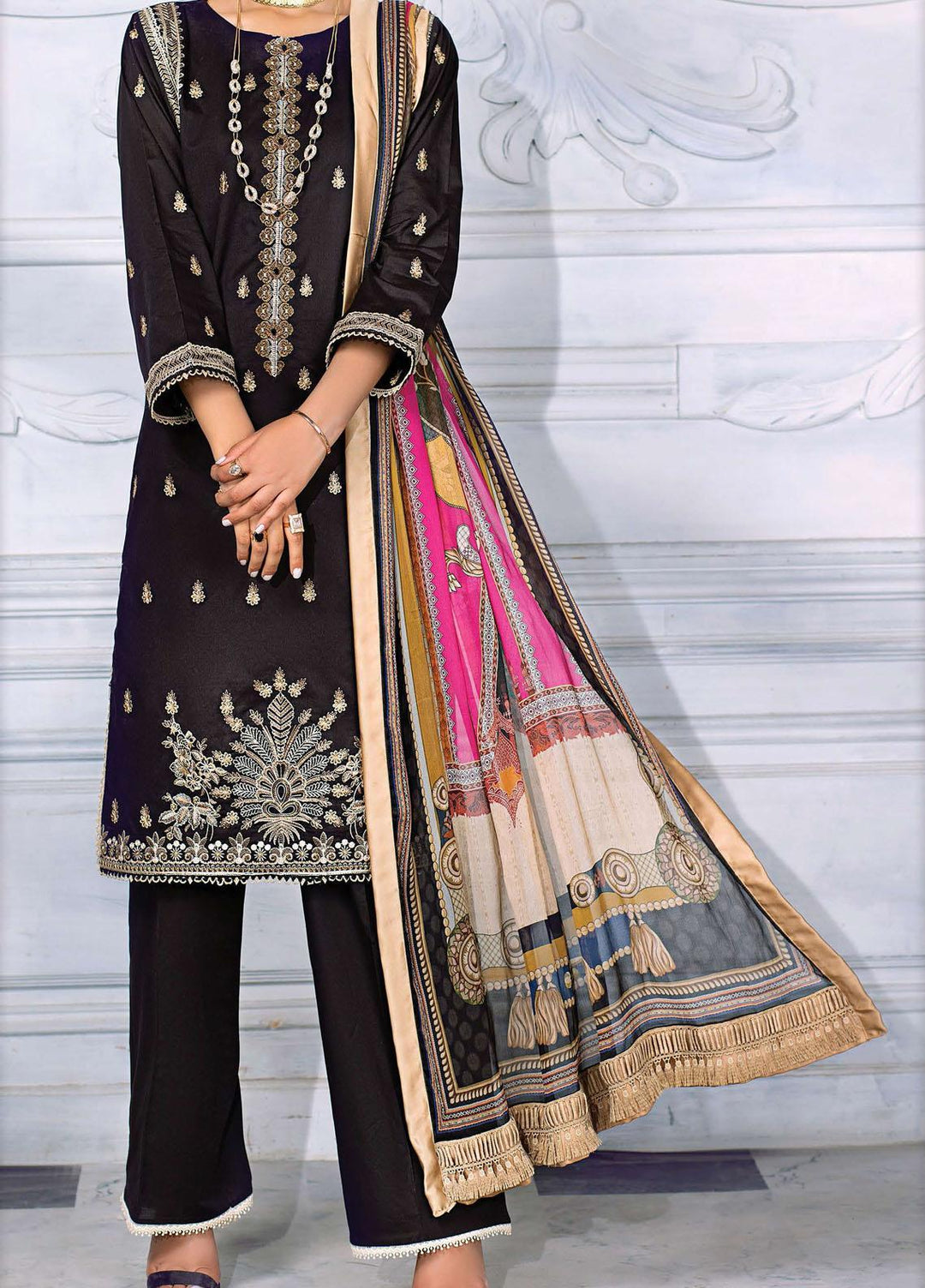 Sehr by Raaya Embroidered Lawn Suits Unstitched 3 Piece RY21S 06 Majestic Black - Eid Collection
